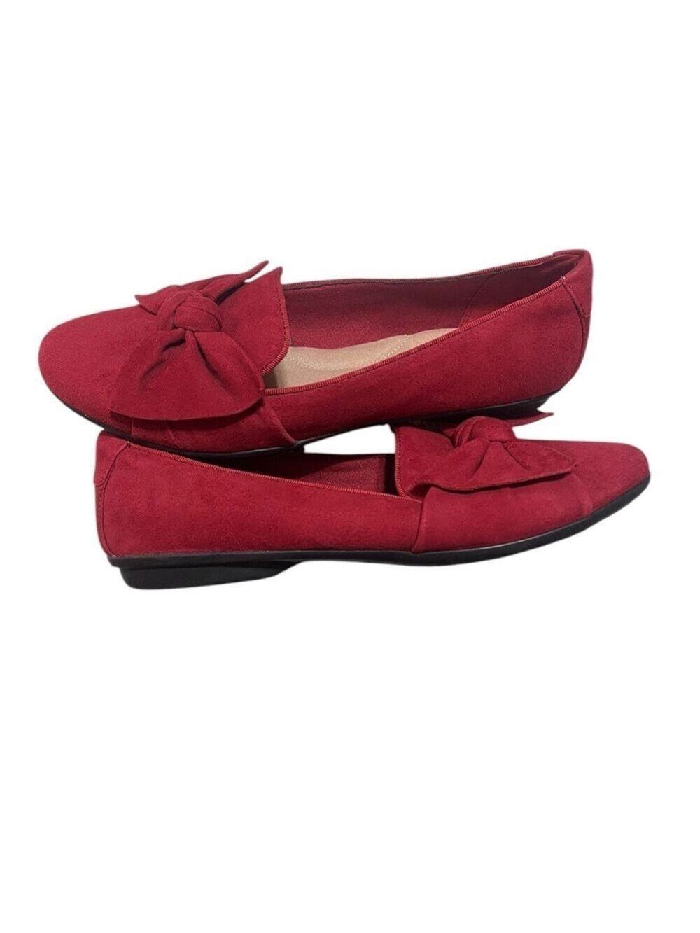 Clarks Red Bow Suede Flats Women's Slip-On Loafers Size 9 Gracelin Jonas - Picture 7 of 9